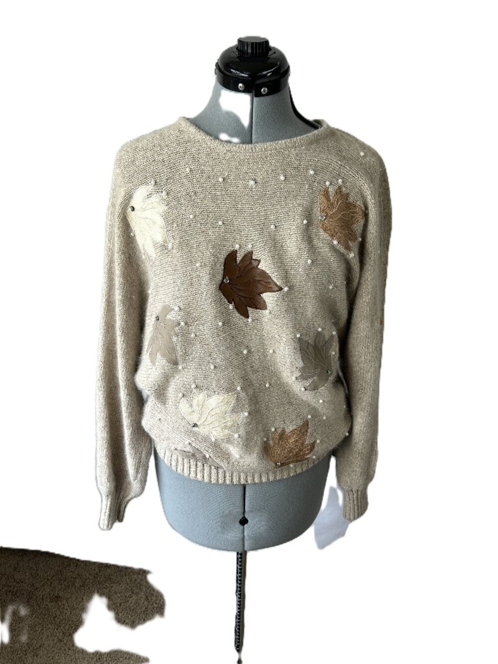 Cedars Silk Angora Wool Falling Leaves Sweater NWT Vintage M Tan
